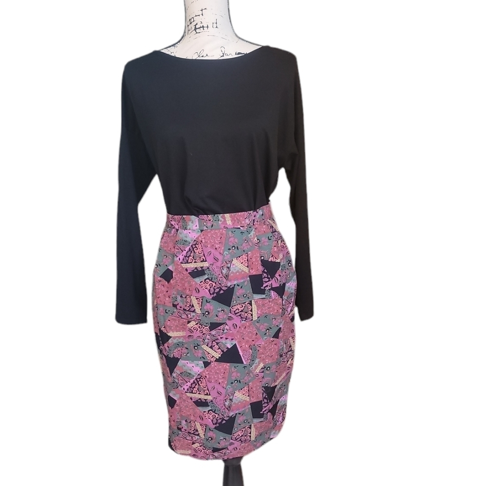Vintage 80s Geometric Shabby Retro Chic Pencil Skirt